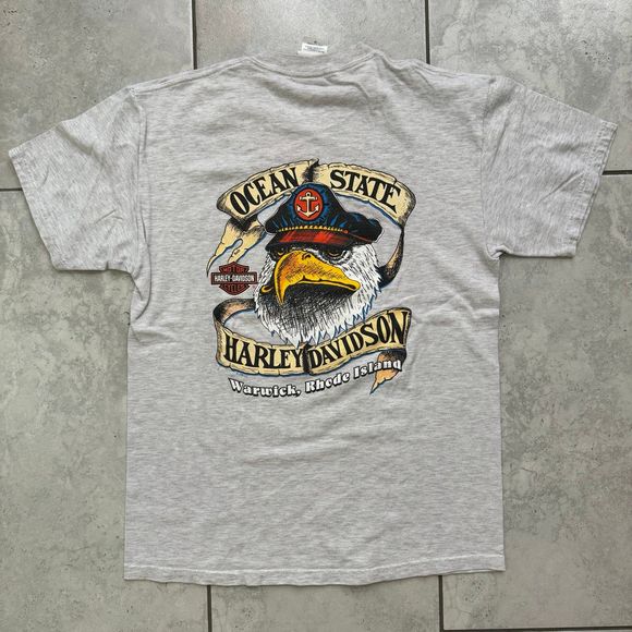 VTG Harley Davidson Heather Gray Pocket T-Shirt Size M - Picture 1 of 7
